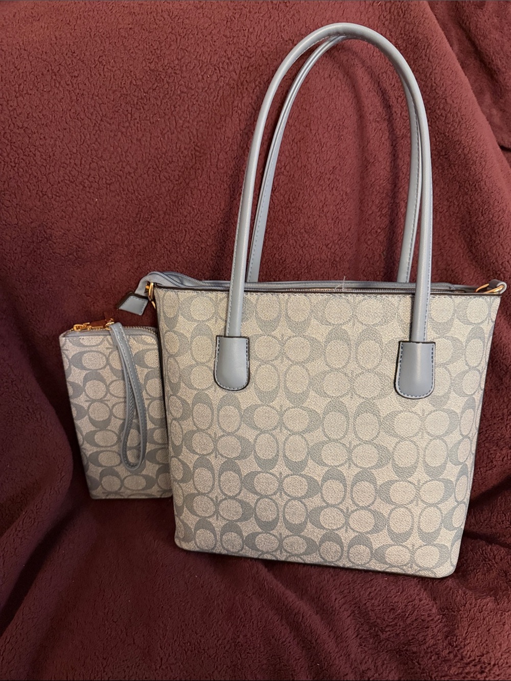 Designer-Style Baby Blue Tote with Wristlet